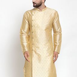 Jompers Men Gold-Coloured Woven Design Straight Kurta-picture-38