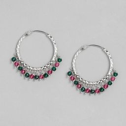 AccessHer Silver-Plated Green Circular Hoop Earrings-19