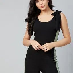 Athena Women Black & Sea Green Colourblocked Legsuit-picture-41