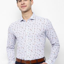 SIMON CARTER LONDON Men White & Blue Slim Fit Printed Formal Shirt-image-14