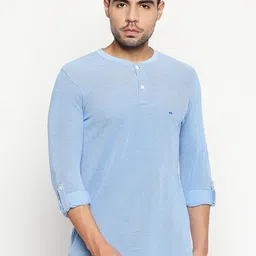 Basics Men Blue Solid Henley Neck Organic Cotton Slim Fit T-shirt-image-110