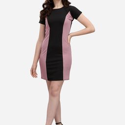 PURVAJA Mauve & Black Colourblocked Bodycon Dress-8
