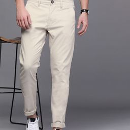 WROGN Men Beige Solid Tapered Fit Chinos Trousers-picture-19