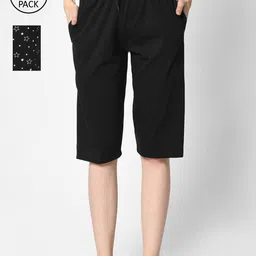 VIMAL JONNEY Women Black & White 2 Printed Lounge Shorts-image-24