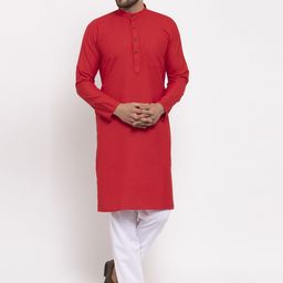 Jompers Men Red & White Solid Kurta with Pyjamas-picture-14
