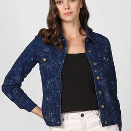 StyleStone Women Blue Printed Denim Jacket-image-6
