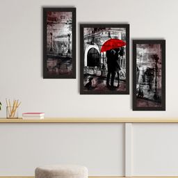 eCraftIndia Set Of 3 Loving Couple Under Umbrella Wall Art-35