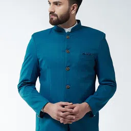 SOJANYA Men Teal Blue Solid Blazer-picture-35