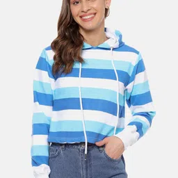 Campus Sutra Women Blue Colourblocked Hooded Sweatshirt-image-42