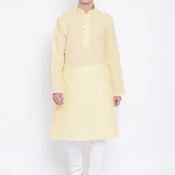 SG LEMAN Men Yellow & White Pintucks Detail Kurta with Churidar-image-97