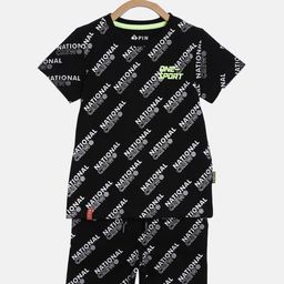 3PIN Boys Black & White Printed Cotton T-shirt with Shorts-image-15