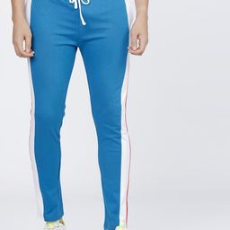 The Indian Garage Co Men Blue & White Colourblocked Slim-Fit Track Pants-40