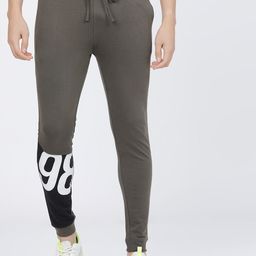 The Indian Garage Co Men Olive Green Solid Slim Fit Printed Joggers-image-12