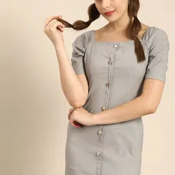 Athena Trendsetting Grey Chambray Sheath Dress-image-12
