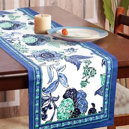 HOME AFFAIRS Blue & White Floral Printed Cotton Table Runner-24