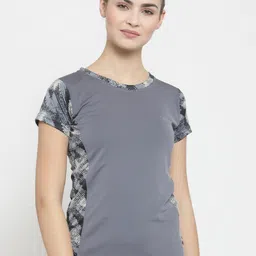 Boston Club Women Grey Printed Round Neck T-shirt-image-52