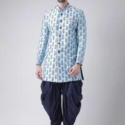DEYANN Men Blue Printed Sherwani With Patiala Pants-2