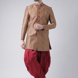 DEYANN Men Red & Golden Printed Sherwani With Patiala Pants-image-8