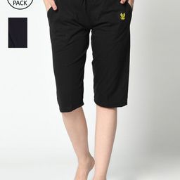 VIMAL JONNEY Women Pack Of 2 Black & Navy Blue Lounge Shorts-image-79