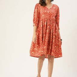 Jaipur Morni Tribal Print Puff Sleeves Ethnic Dress-image-83