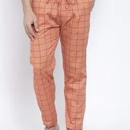 JAINISH Men Orange & Black Checked Lounge Pants-image-90