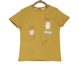 MINI KLUB Girls Mustard Yellow Printed Pure Cotton Top-picture-22