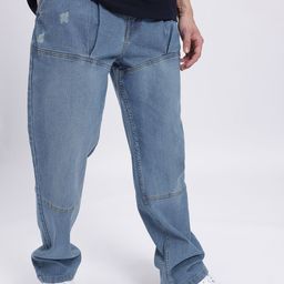 glitchez Men Mid-Rise Mildly Distressed Panelled Stretchable Loose Straight Fit Jeans-image-73