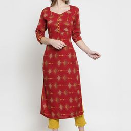 Indibelle Women Maroon Printed Straight Kurta-image-24