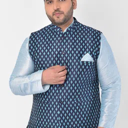 DEYANN PLUS Men Navy Blue Printed Nehru Jacket-22