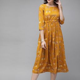 Anouk Women Mustard Yellow Printed A-Line Kurta-image-36