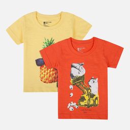Bodycare First Boys Yellow & Orange Pack Of 2 Printed Round Neck T-shirt-40