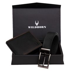 WildHorn Men Black RFID Protected Genuine Leather Accessory Gift Set-image-71