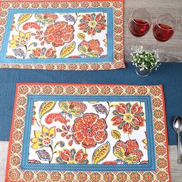 HOME AFFAIRS Set Of 6 Blue & Red Ethnic Motifs Cotton Table Placemats-3