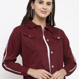 VOXATI Women Maroon Solid Denim Jacket-image-76
