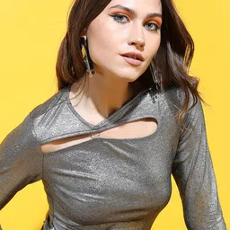 Tokyo Talkies Women Shimmer Round Neck Top-image-75