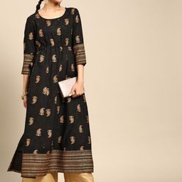 Gerua By Libas Women Black  Golden Paisley Printed Mirror Work Kurta-image-95
