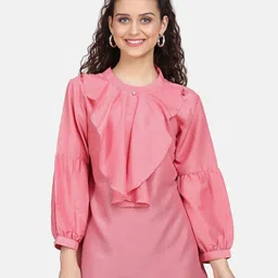 Sugathari Pink Ruffles Satin Regular Top-picture-33