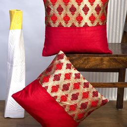 Alina decor Red & Beige Set of 2 Ethnic Motifs Square Cushion Covers-27