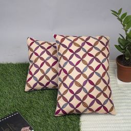 Alina decor Set Of 2 Beige & Pink Geometric Rectangle Cushion Covers-16