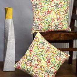 Alina decor White & Red Set of 2 Abstract Square Cushion Covers-4