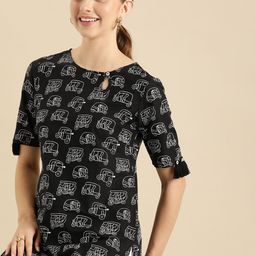 Anouk Quirky Printed Keyhole Neck Quirky Kurta-1