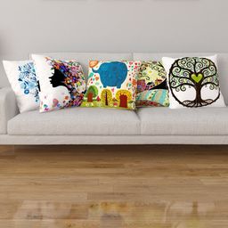 Home Centre Set Of 5 White & Blue Floral Square Cushion Covers-image-34