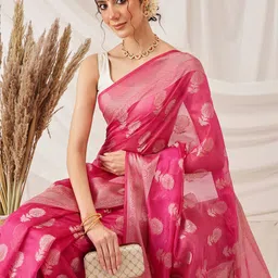 DIVASTRI Floral Zari Organza Banarasi Saree-picture-3