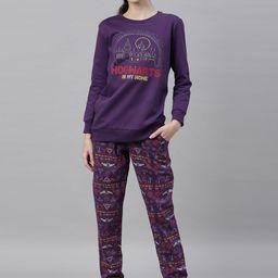 Snarky Gal Women Purple & Brown Printed Organic Cotton Night suit-image-19