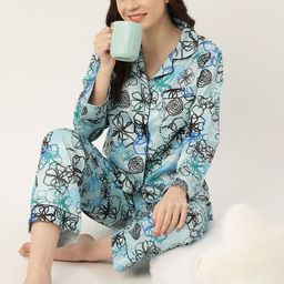 ETC Women Abstract Printed Satin Night suit-image-14