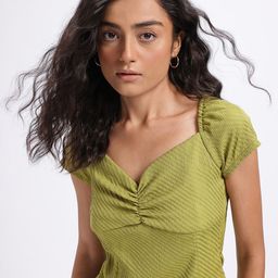 Stylecast X Hersheinbox Textured Sweetheart Neck Ruched Detail Top-image-22
