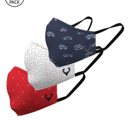 Allen Solly Kids Pack Of 3 Printed 3-Ply Pure Cotton Reusable Protective Outdoor Face Masks-picture-20