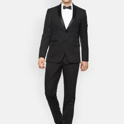 Louis Philippe Men Black Self-Design Slim-Fit Single-Breasted Two-Piece Formal Suit-image-32