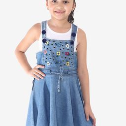 Naughty Ninos Girls Blue Embroidered Pinafore Dress-45