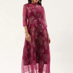 Ethnovog Purple Floral Ethnic Maxi Dress-image-96